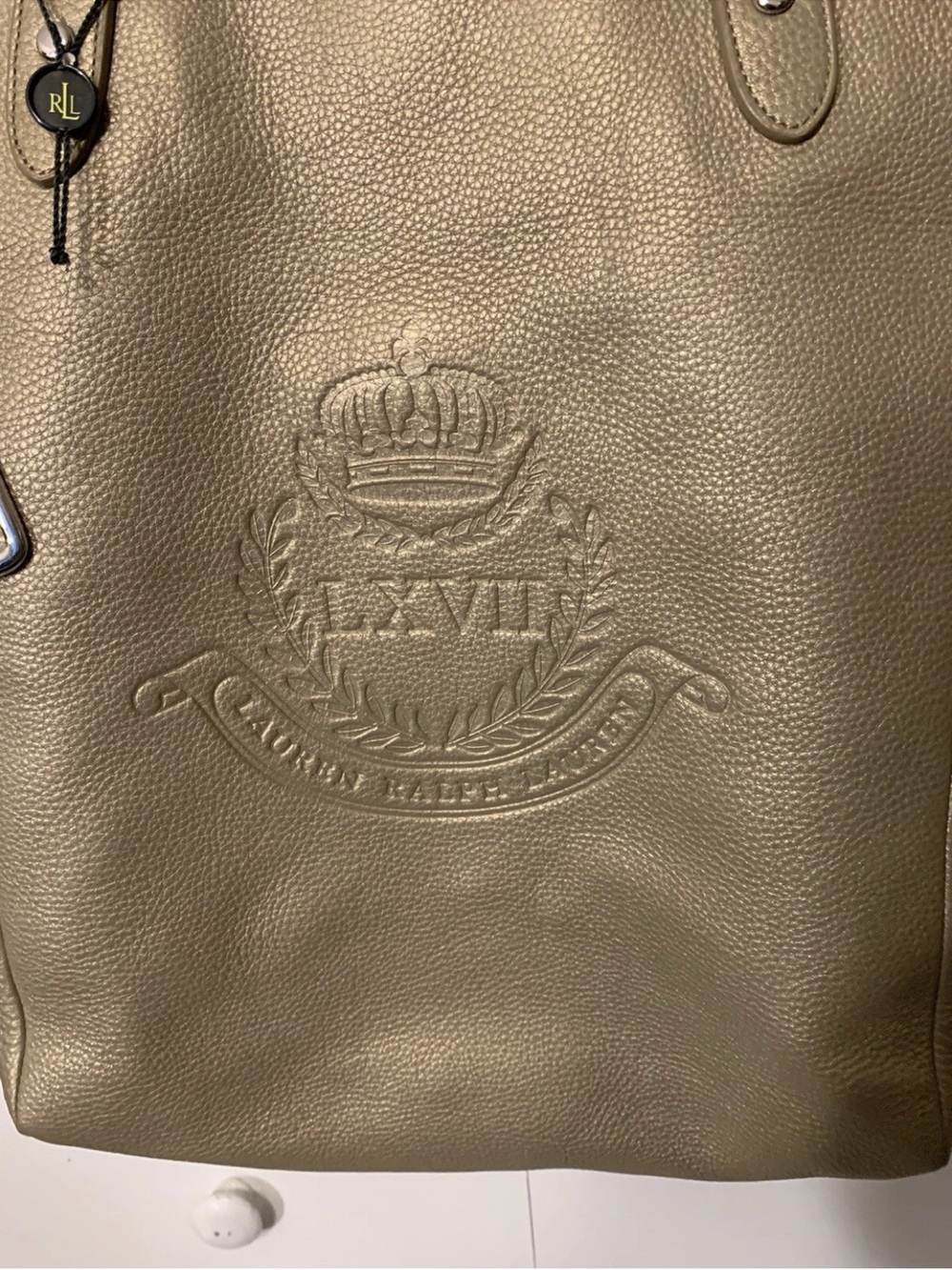 Lauren Ralph Lauren Gold Medium‎ Embossed Logo Leather Bag Purse